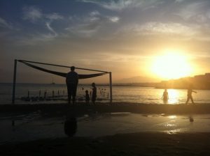 Solnedgång över stranden i Marbella